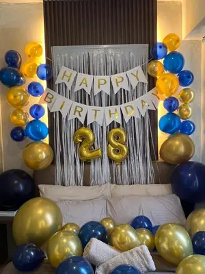 a bunch of balloons with a happy anniversary sign at Hiraya Staycation in Manila