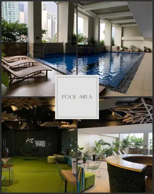 a collage of photos of a pool at a hotel at Prime Location and Affordable Studio Condo in Legaspi Village, Makati with City view in Manila