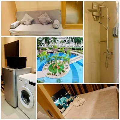 a collage of pictures of a hotel room with a pool at Shell Residence in Manila