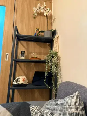 a shelf with a plant on it in a room at City View Facing Moa in Manila