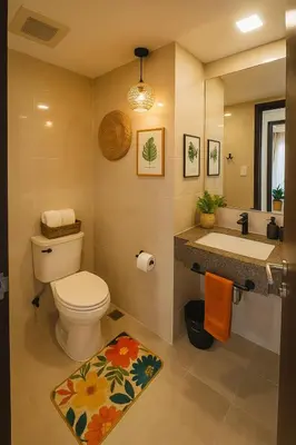 a bathroom with a toilet and a sink at 1BR with Queen Bed and Balcony, Walk to Okada in Manila