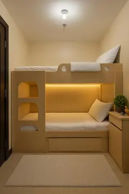 two bunk beds in a small room with a light at Modern & Luxury 2BR near Solaire, Okada, Airport in Manila