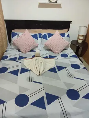 a bed with a cape on top of it at 241-1br -1bed 1 extra mattress in Manila