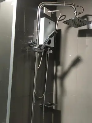 a shower with a mirror in a bathroom at Corner 1Bedroom with Unparalleled Views #5235 in Manila