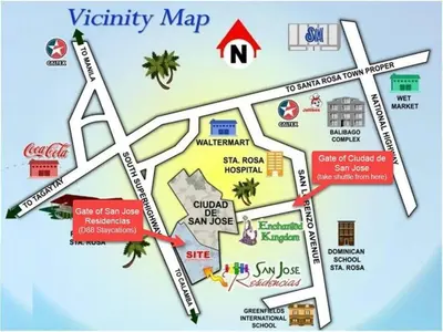 a map of a vicinity map of a resort at D88Staycations 104 - Condo near Enchanted Kingdom in Santa Rosa
