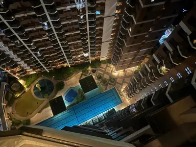 an overhead view of a pool in the middle of a building at Manila Bay View - 1BR with balcony in Manila