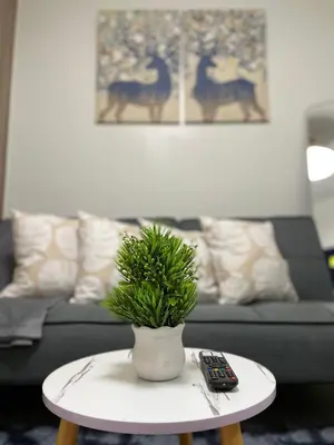 a green plant sitting on a table in a living room at The Ren Suite Facing Amenities in Manila