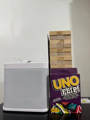 a box of uno fluff next to a speaker at Metro Prime Stays at Shore 2 Residences in Manila
