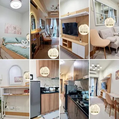 a collage of photos of a kitchen and a living room at EcityStay in Manila