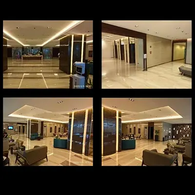 a group of four pictures of a building at Place To Stay Near US Embassy Front Of Manila Bay in Manila