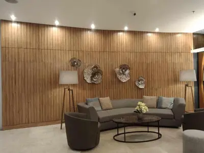 a living room with a couch and a table at 1 BR- with Balcony -Shore 2 Tw2 - Pasay MOA in Manila