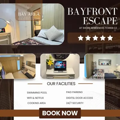 a collage of pictures of a room with a bedroom at MOA Staycation at Shore Residences Tower C in Manila