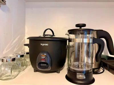 a blender sitting on top of a counter at Coast Residences 40th Floor Penthouse Pasay Manila in Sampong