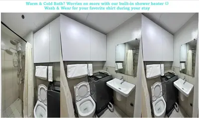 a bathroom with two toilets and two sinks and mirrors at EuEL Condo in Manila