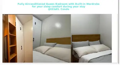two pictures of a bedroom with two beds in it at Eu & El Cozy Condo in Manila