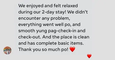 a screenshot of a text message about a valentines prank at The Luxe Stay at Sea Residences in Manila