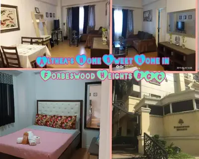 two pictures of a living room and a bedroom at Althea's Homestay at Forebeswood Height in Manila