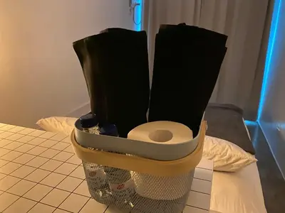 a toilet sitting on a table in a room at San Lorenzo Place Condominium Makati City in Manila