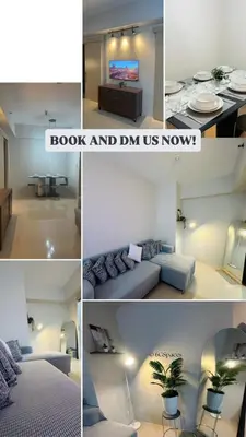 a collage of photos of a bedroom and a living room at 6G Manor in Manila
