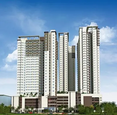 a group of tall white buildings in a city at Leo's Master bedroom in Manila