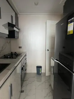 a white kitchen with a stove and a sink at Robinson's Place Residences, tower 2 in Manila