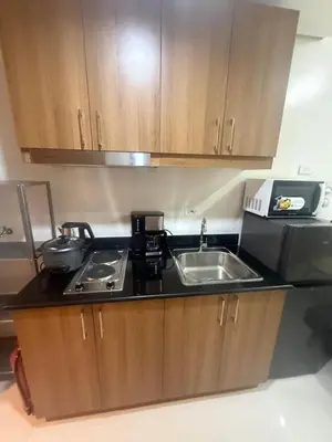 a small kitchen with a sink and a microwave at The Fortress at SMDC The Lush Residences in Manila
