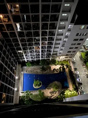an overhead view of a building with a large aquarium at ALFA staycation at Shore 2 tower 1 Pasay City in Manila