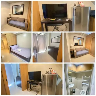 a collage of four pictures of a small room at Ben's stay cation in Manila