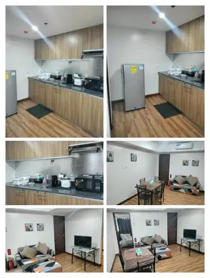 a collage of four pictures of a kitchen with a refrigerator at Manila Airport Accommodation for NAIA Terminal 1,2,3 in Manila