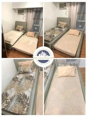 a collage of four pictures of a bed in a room at Cozy Transient Home Uno in Manila