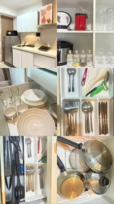 a collage of photos of a kitchen with utensils at Azure Urban Resort Residences in Manila