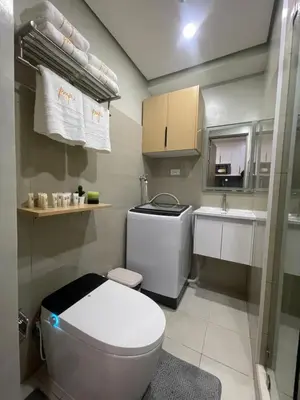a small bathroom with a toilet and a sink at Shore 2 Residences Entire Condo in Pasay City Near SM Mall of Asia in Manila