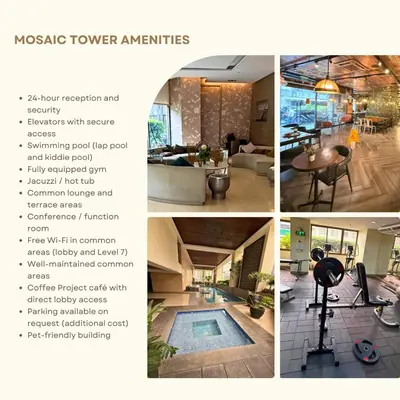 a collage of photos of a house with a pool at The Mosaic Tower in Manila