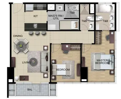 a floor plan of a house with at Uptown Parksuites - Elegant 2 Bedroom Unit with Balcony in BGC in Manila