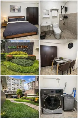 a collage of four pictures of a hotel room at Amaia Steps Sucat in Manila