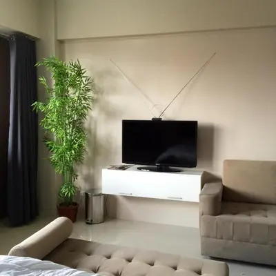 a living room with a tv and a couch at One Palm Tree Villa CC9N in Manila
