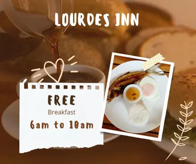 a sign with a fried egg and a cup of coffee at Lourdes Inn in Manila