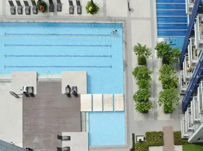 an overhead view of a swimming pool in a building at Condotel @JAZZ Residences in Manila