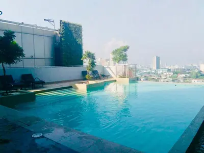 a large swimming pool on top of a building at The Sentinel Residences Suite in Manila