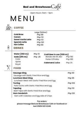 a screenshot of a menu for a restaurant at Bed and Brewhouse Sucat in Manila