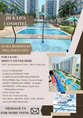 a flyer for a swimming pool at a resort at Sea Residences by JH & LD's Condotel in Manila