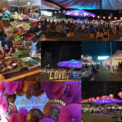 a collage of photos of a market with purple umbrellas at Mack's Awesome Place 11 with Netflix and FastUnliwifi in Manila