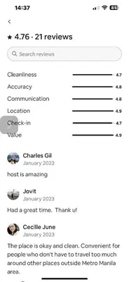 a screenshot of a cell phone with a list of rewards at Beautiful 1bed condo Nr Airport, MOA, Makati, Bay in Manila