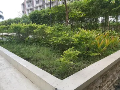 a garden with grass and plants on a ledge at Monteluce 2 BR LOFT with pool 825 in Silang