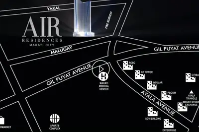 a map of the city of gurgaon with the air reserves market city at Great View 1 BR Condo in Makati near Trident Tower in Manila