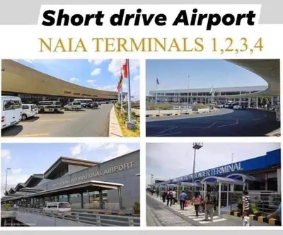 four pictures of a airport with the words short drive airport naja terminals at Azure Urban Resort Residence A3 in Manila