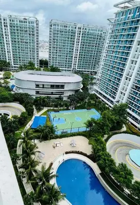 an aerial view of a resort with tall buildings at Azure south urban beach resort near airport in Manila