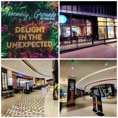a collage of four pictures of a shopping mall at Newly Turned 0ver Cond0- Air Makati 1BR with Balcony in Manila