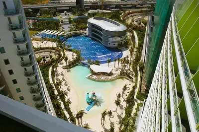 an aerial view of a pool at a resort at Azure Urban Residence A10 Near Airport and SM Bicutan+ Free wifi in Manila